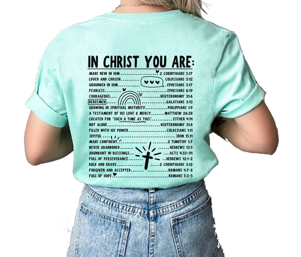 Womens Christian Tshirt In Christ You Are Loved Scripture BIble Verses Christian T-shirt Graphic Tee-White-large - JNR Products