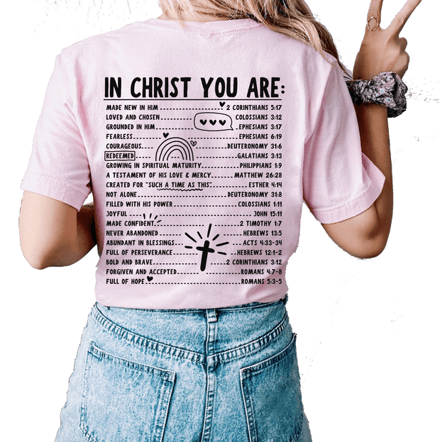 Womens Christian Tshirt In Christ You Are Loved Scripture BIble Verses Christian T-shirt Graphic Tee-White-large - JNR Products