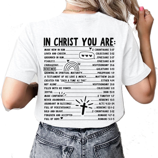 Womens Christian Tshirt In Christ You Are Loved Scripture BIble Verses Christian T-shirt Graphic Tee-White-large - JNR Products