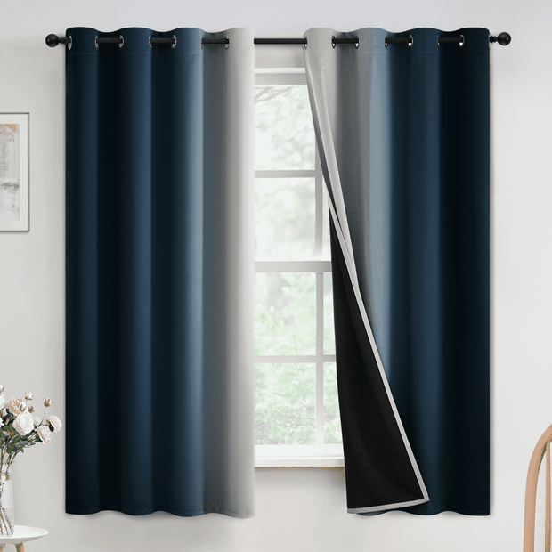 Yakamok Ombre 100% Blackout Curtains for Bedroom, Room Darkening Gradient Blue Curtains for Living Room Grommet Window Curtains 95 inches Long,2 Panels,52x95 inch - JNR Products