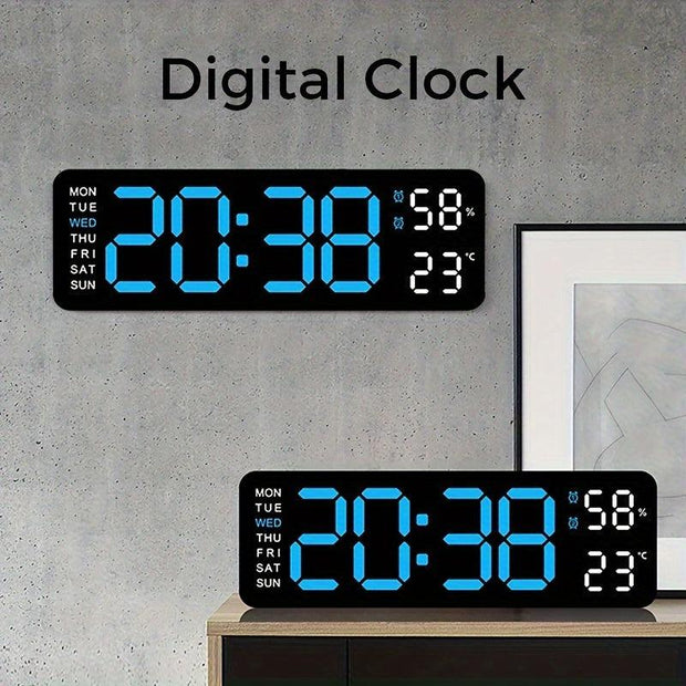 1pc Modern Multi-Functional Silent Living Room Clock - Large Screen LED Display, Rectangular Shape, Week, Temperature, Humidity, Alarm Function, Stand or Hang Option - JNR Products