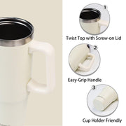 AQUAPHILE Tumbler with Handle, 35oz Insulated Coffee Mug with Leak-proof Lid and Straw, Stainless Steel Travel Mug for Hot or Cold Drinks,Ivory - JNR Products