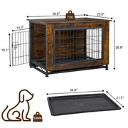 Walsunny Wooden Dog Crate Furniture,Double-Doors Kennel Indoor with Divider and Removable Tray,End Table Dog Crate for Decoration 38.6"L x 25.6"W x 26.8"H，Brown - JNR Products