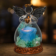 Mom Grandma Gift on Mother's Day, Preserved Real Rose in Angel Glass Dome with LED Lights Angel Gifts for Thanksgiving Birthday Anniversary Wedding Valentine's Day (Light Blue) - JNR Products