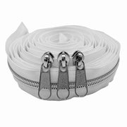 Goyunwell #5 White Zippers Tape 10 Yards Nylon Coil Long Tape by The Yard 20 pcs Silver Zipper Pulls for Sewing Purses Bags Craft - JNR Products