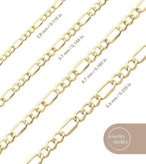 Jewelry Atelier Gold Chain Necklace Collection - 14K Solid Yellow Gold Filled Figaro Chain Necklaces for Women and Men with Different Sizes (2.8mm, 3.7mm, 4.7mm, 5.6mm) - JNR Products