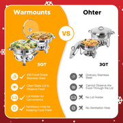 WARMOUNTS Chafing Dish Buffet Set, 2 Pack 5-Quart Round Buffet Chafe Warmer Set, 410 Stainless Steel Chafing Dish Buffet Food Warmer with Glass Lid & Holder - JNR Products