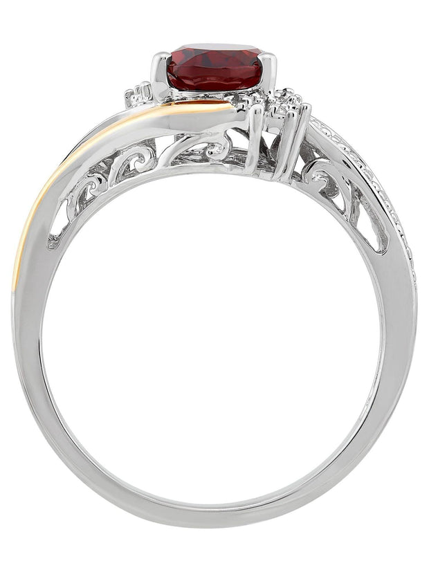 Brilliance Fine Jewelry Red Garnet Diamond Accent Ring in Sterling Silver and 10K Yellow Gold - JNR Products