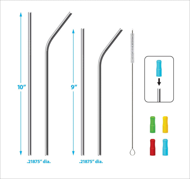 4th Utensil Reusable Silver Stainless Steel Straw Set - JNR Products