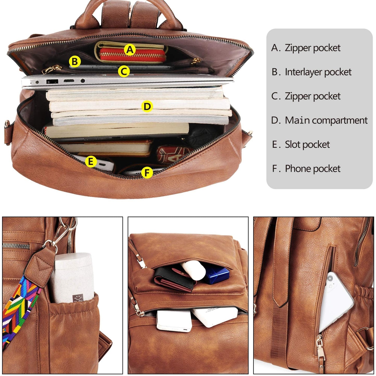 YOMYM Backpack Purse for Women Fashion PU Leather Designer Anti-theft School Backpack Convertible Shoulder Bags Brown - JNR Products