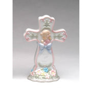 Ceramic Cross with Praying Girl Figurine Religious Decor Religious Gift Church Decor - JNR Products