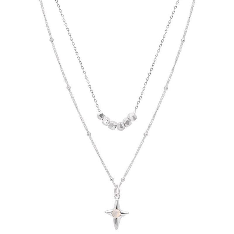 Opal Cross Double-layer Necklace Female Niche