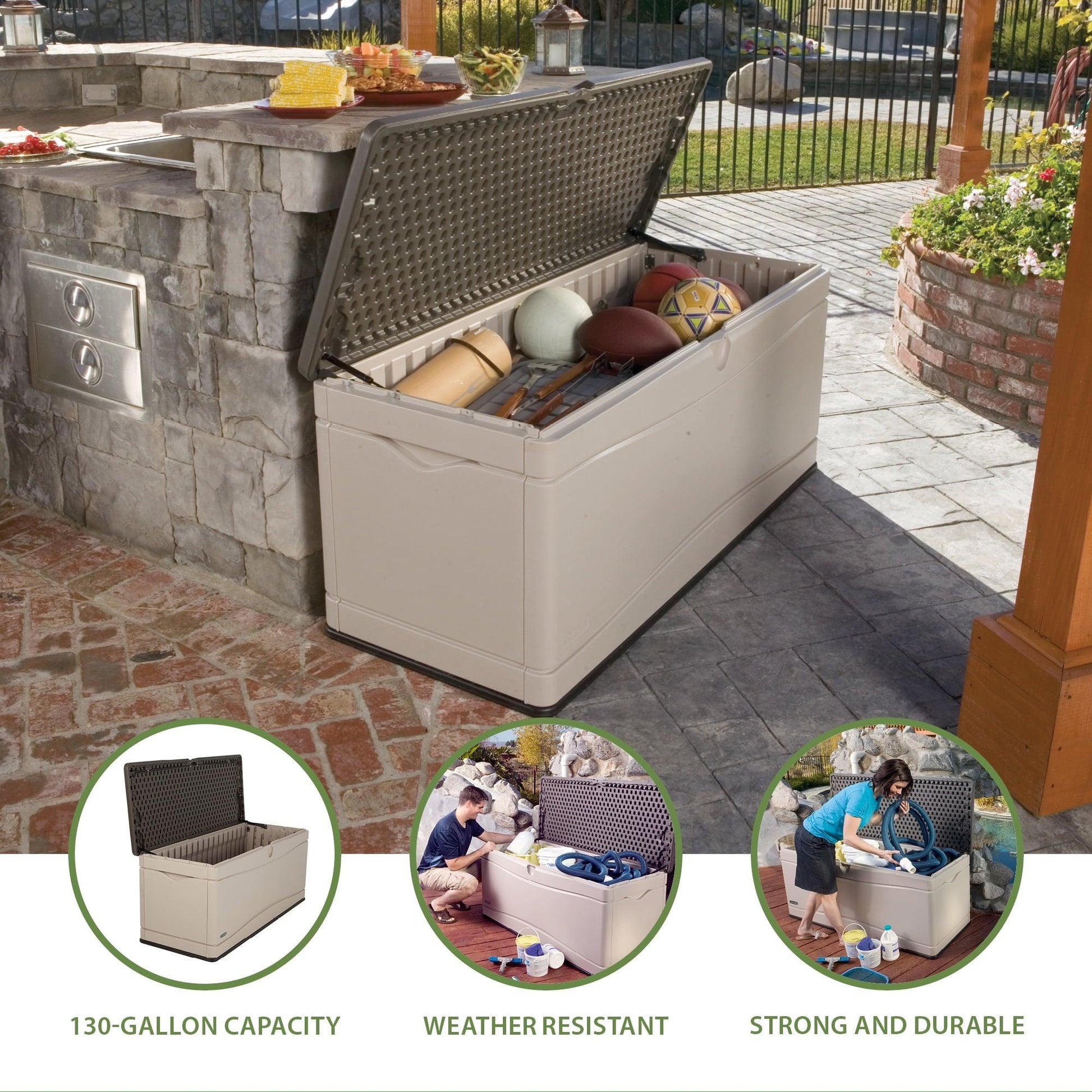 Lifetime New Outdoor Polyethylene Deck Box and Bench 130 Gal., Tan (60012) - JNR Products