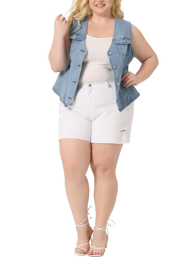 Agnes Orinda Plus Size Denim Jackets for Women Sleeveless Utility with Pocket Jean Denim Vests - JNR Products