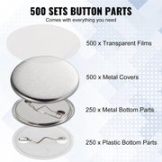 BENTISM 1.25" 32mm Button Badge Parts Supplies for Button Maker Machine 500 Sets - JNR Products