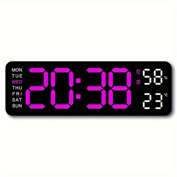 1pc Modern Multi-Functional Silent Living Room Clock - Large Screen LED Display, Rectangular Shape, Week, Temperature, Humidity, Alarm Function, Stand or Hang Option - JNR Products