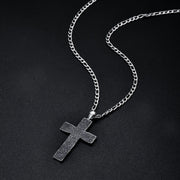 925 Sterling Silver Cross Pendant with Stainless Steel Figaro Chain Oxidized Cross Necklace Christian Jewelry - JNR Products