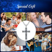 925 Sterling Silver Cross Pendant with Stainless Steel Figaro Chain Oxidized Cross Necklace Christian Jewelry - JNR Products