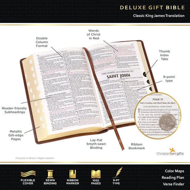 KJV Holy Bible, Standard Size Faux Leather Red Letter Edition Thumb Index, Ribbon Marker, King James Version, Pink Floral Zipper Closure - JNR Products