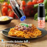 2pcs Stainless Steel Adjustable Coarseness Gravity Electric Pepper and Salt Grinder Set, Battery Operated with LED Light, No Batteries Included - JNR Products