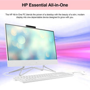 HP Essential All-in-One, 21.5" FHD Display, Intel Celeron J4025, 8GB RAM, 256GB SSD, HDMI, Webcam, Wired Keyboard & Mouse, Wi-Fi, Windows 11 Home, White - JNR Products