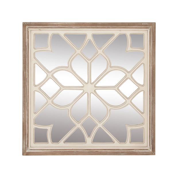 DecMode 30" x 30" White Carved Geometric Wall Mirror - JNR Products