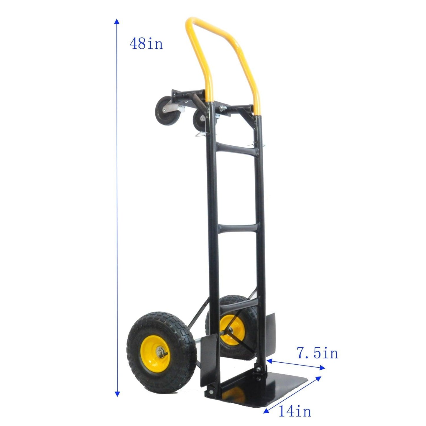 Black and Yellow Heavy Duty HT1006BK-YL Hand Truck Dual Purpose 2 Wheel Dolly Cart with 4 Wheel Push Cart Swivel Wheels and 330 Lbs Capacity - Ideal for Moving Warehouse Garden and G - JNR Products