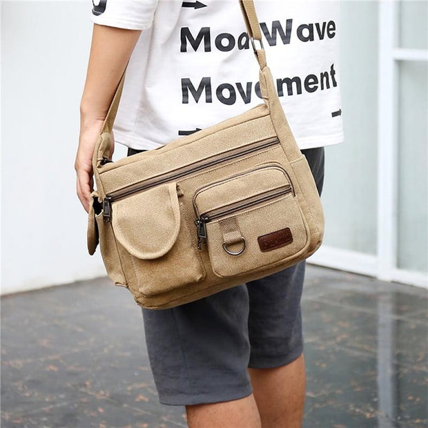 Men Canvas Handbag Vintage Water Resistant Waxed Crossbody Bags Briefcase Padded Shoulder Bag For Male green - JNR Products