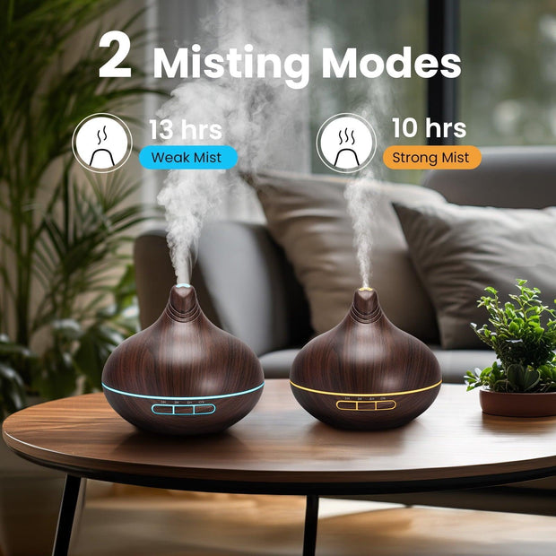 Noahstrong 500ml Essential Oil Diffuser with 8*10ml Nature Essential Oils Set, Woodgrain Aromatherapy Fragrant Oil Air Humidifier with Remote Control for Large Room Bedroom Office Car SPA Yoga - JNR Products