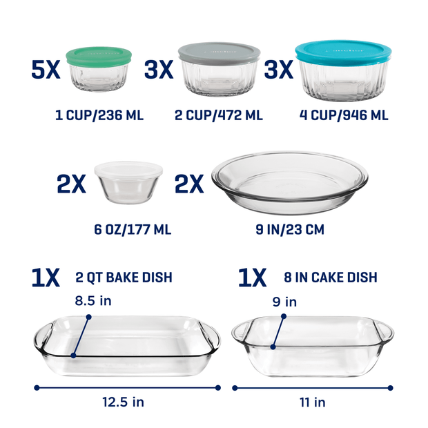 Anchor Hocking 30 Piece Glass Food Storage Containers & Glass Baking Dishes Set - JNR Products