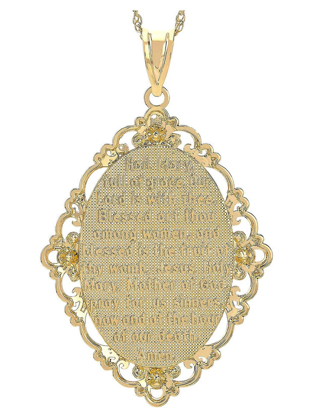 Brilliance Fine Jewelry Sterling Silver and 18K Gold Plated Virgin Mary with Crystal Pendant, 18" Necklace - JNR Products