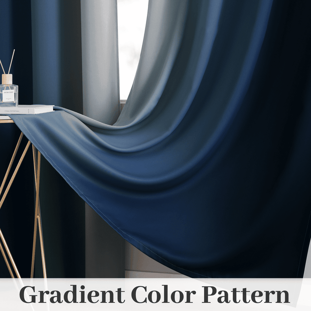 Yakamok Ombre 100% Blackout Curtains for Bedroom, Room Darkening Gradient Blue Curtains for Living Room Grommet Window Curtains 95 inches Long,2 Panels,52x95 inch - JNR Products