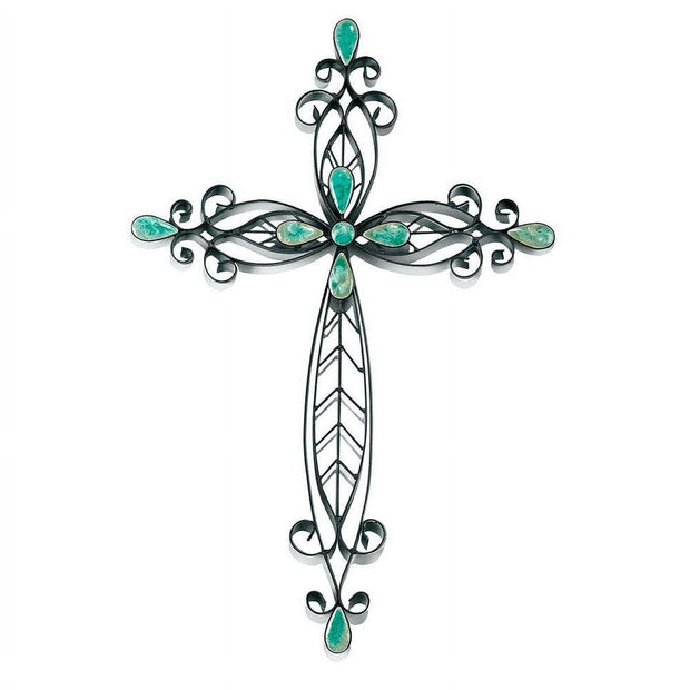 dicksons filigree black turquoise stones 20 inch metal decorative hanging wall cross - JNR Products