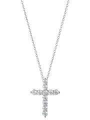 Fine Siver Plated Brass Cubic Zirconia Cross Pendant, 18" + 2" Ext Chain - JNR Products