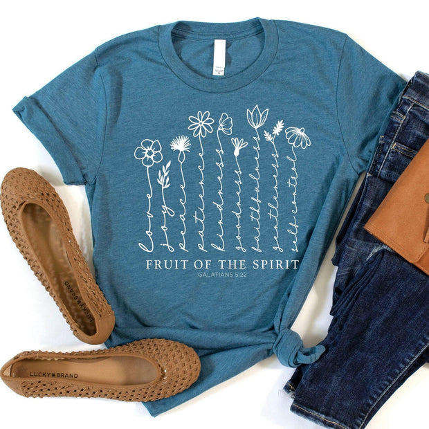 Love in Faith | Fruit of The Spirit Short Sleeve | Heather Deep Teal | Christian T-Shirts for Women | Faith Based Apparel |Christian Gifts - JNR Products