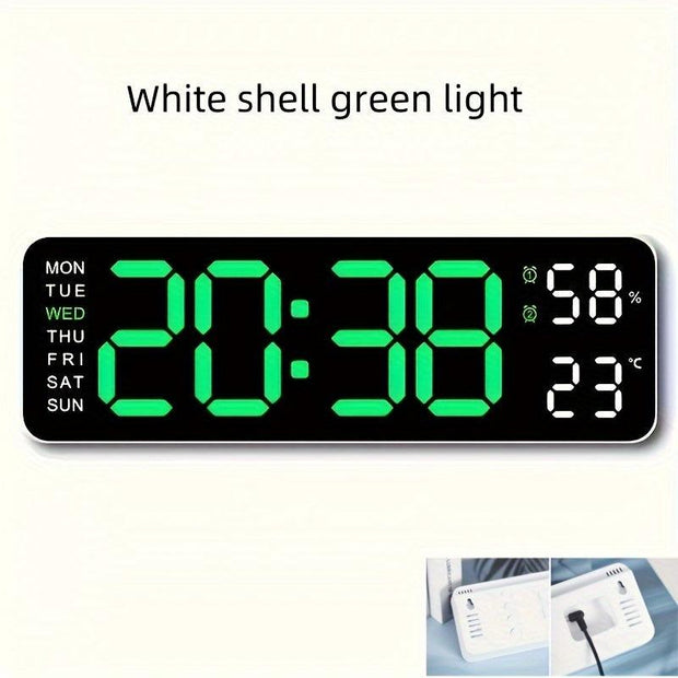 1pc Modern Multi-Functional Silent Living Room Clock - Large Screen LED Display, Rectangular Shape, Week, Temperature, Humidity, Alarm Function, Stand or Hang Option - JNR Products