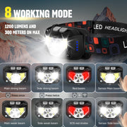 2 Pack LED Rechargeable Headlamp, Ultra Bright 1200 Lumen Headlights, Waterproof, Camping, Running, Cycling, Hunting, Kids Adults, Red White - JNR Products