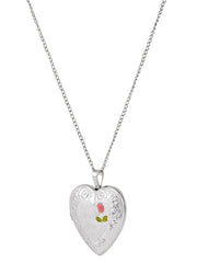 Brilliance Fine Jewelry Sterling Silver "I Love You" and Painted Rose Heart Locket Necklace, 18" - JNR Products