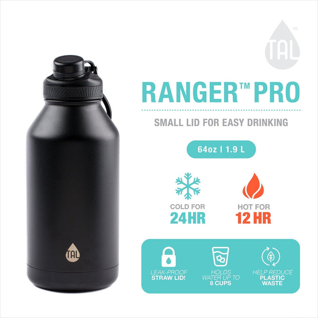 TAL Stainless Steel Ranger Water Bottle 64oz, Black - JNR Products