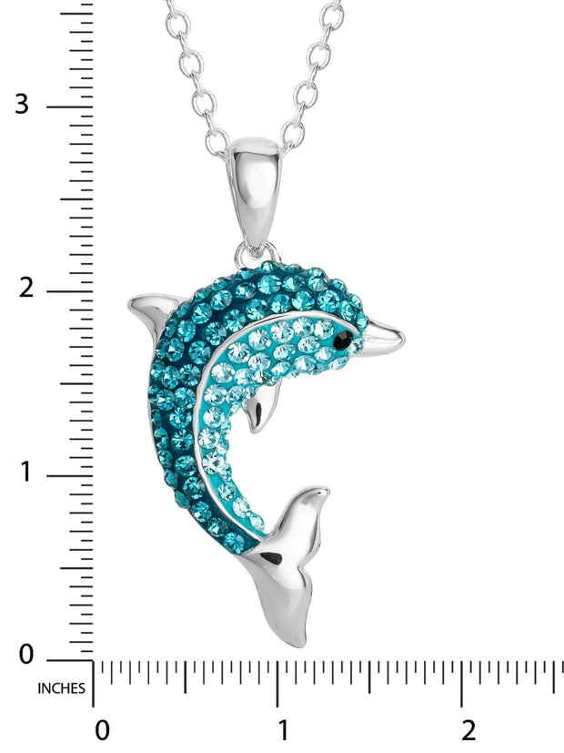 Sterling Silver Crystal Dolphin Pendant 18" chain - JNR Products