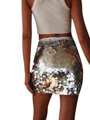 Eyicmarn Women Glitter Mini Skirt, High Waist Disco Sequin Club Skirt Stage Performance Clothes - JNR Products