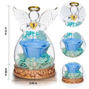 Mom Grandma Gift on Mother's Day, Preserved Real Rose in Angel Glass Dome with LED Lights Angel Gifts for Thanksgiving Birthday Anniversary Wedding Valentine's Day (Light Blue) - JNR Products