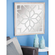 DecMode 30" x 30" White Carved Geometric Wall Mirror - JNR Products