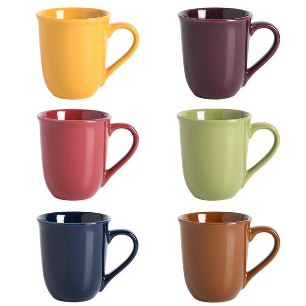 Gibson Home Everyday Contempo Hues Assorted Ceramic 15-Ounce Mug Set with Rack, Set of 6 - JNR Products