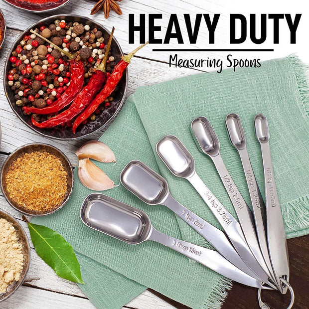 Zulay Kitchen Heavy Duty Stainless Steel Measuring Spoons Slim Design 6 Piece Measuring Spoons - JNR Products