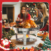 WARMOUNTS Chafing Dish Buffet Set, 2 Pack 5-Quart Round Buffet Chafe Warmer Set, 410 Stainless Steel Chafing Dish Buffet Food Warmer with Glass Lid & Holder - JNR Products