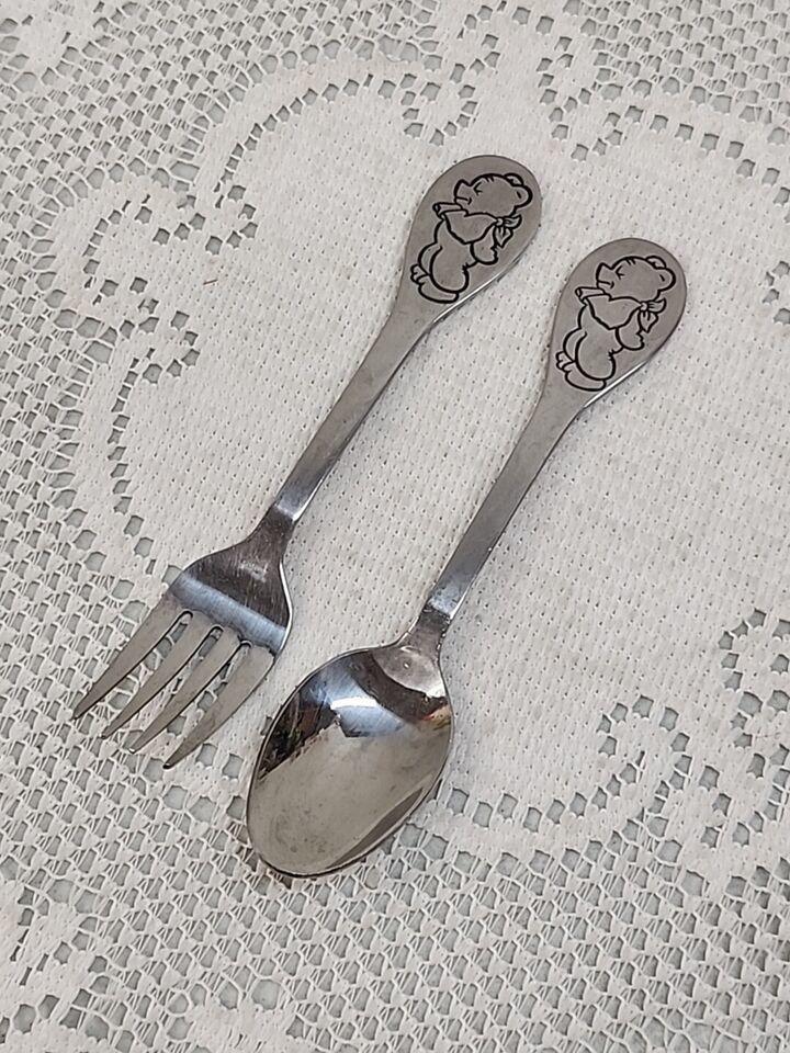 Vintage Child's Spoon & Fork Set Tommee Tippee Stainless Child Kids - JNR Products