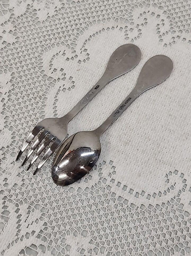 Vintage Child's Spoon & Fork Set Tommee Tippee Stainless Child Kids - JNR Products